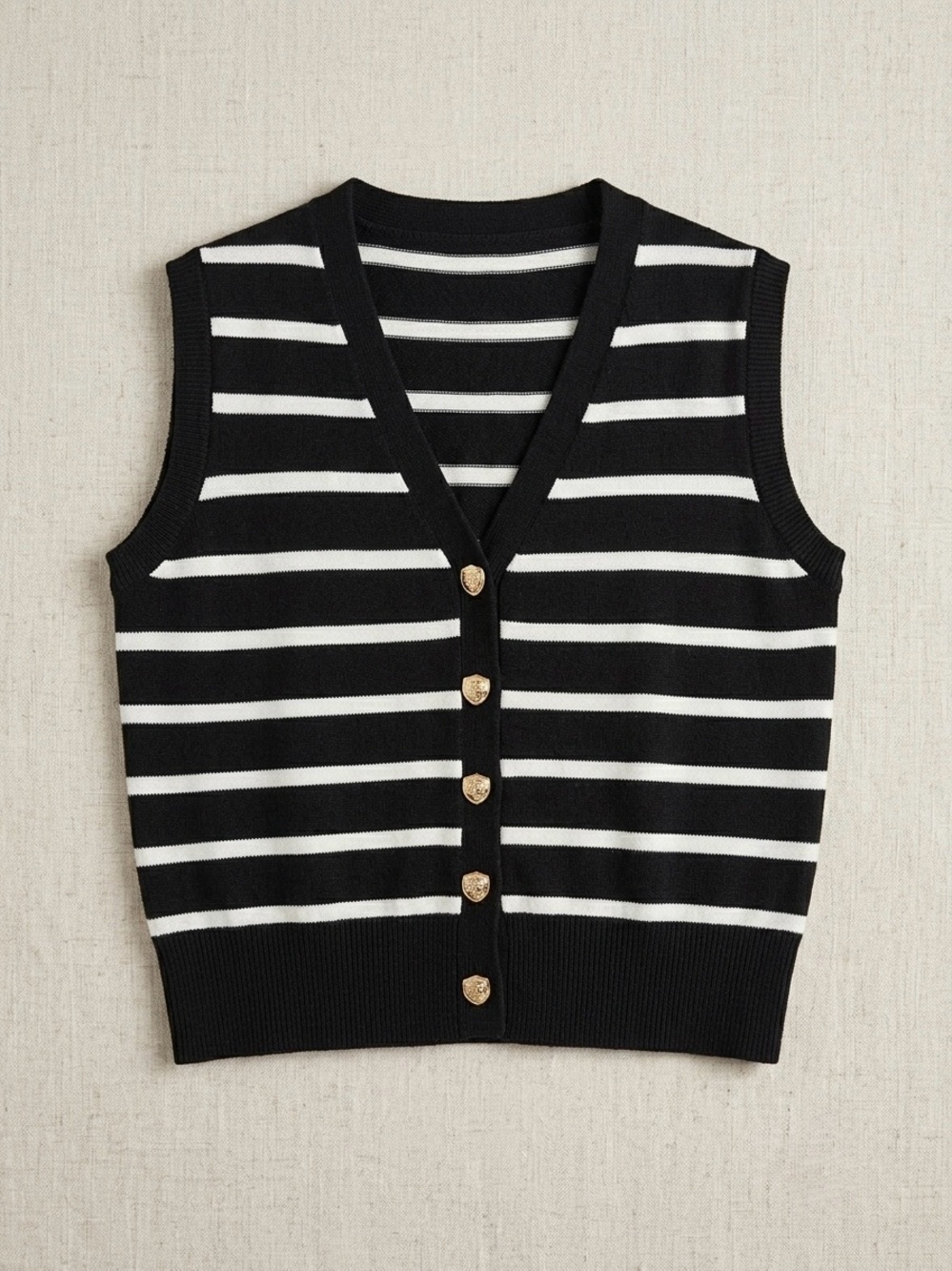 Amazon Black and White Striped V-Neck Sweater Vest